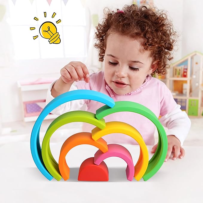 Silicone Stacking Toys for Babies, Soft Rainbow Stacker, Montessori Nesting Blocks Soft Building Toys Colorful Sensory Toys for Creative Play, for Toddlers, 7CPS