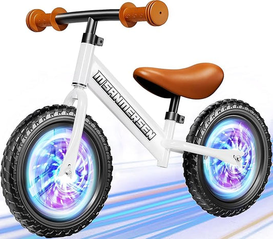 Colorful Lighting 12 Inch No Pedal Balance Bicycle Bike， for Kids,Age 24 Months to 5 Years Old， Lightweight Steady Balancing Bike with Adjustable Handlebar&Seat,Birthday Gift for 2 3 4 5 Year Old.