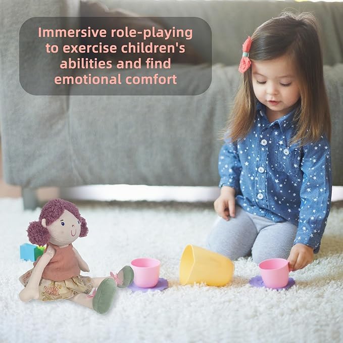 12“ Soft Baby Doll, Plush Doll Toy, Rag Doll Featuring Fluffy Purple Hair, Peach - Colored Top & Floral Skirt, Soft Stuffed Companion for Snuggling, Pretend Play Gifts for Kids