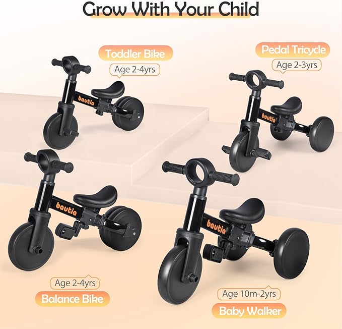 Tricycle for Toddlers 1-3, 4 in 1 Baby Balance Bike 1 2 Year Old Boy Girl Birthday Gift, Kids Bicycle Outdoor Toy with Removable Pedals