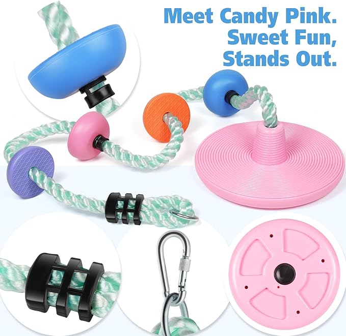 ZNCMRR Tree Swings for Kids Outdoor Rope Swing for Tree Climbing Rope for Kids Disc Swing Indoor Outdoor Swing Set Accessories(Candy Pink)