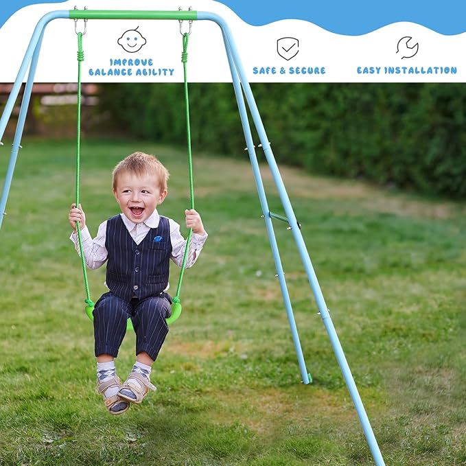2-in-1 Toddler Swing Set - Outdoor Swing for Kids 6 Months+ with Baby Swing for Infants on Stand, Indoor & Outdoor Fun for Little Ones