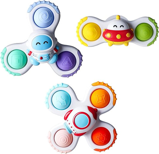 Baby Rocket Suction Cup Spinner Travel Toys for Kids Ages 1-3, Fidget Spinner Toys for 1 Year Old Boy Girl 12 Months, Sensory Bath Toy for Toddlers Infants Birthday