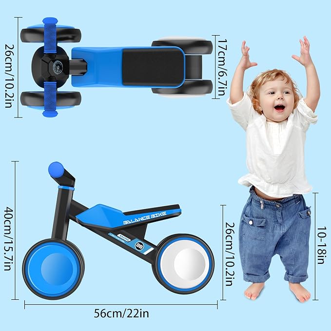 Baby Balance Bike for 1 Year Old Boys and Girls – Toddler First Bike with Colorful Lighting, 4 Wheels Safe Indoor Ride On Toy for 12-24 Months, First Birthday Gift