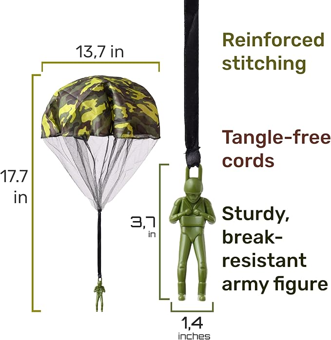 nutty toys Army Parachute Toys for Kids - Tangle Free Outdoor Flying Paratroopers, Top Indoor & Outside, 3 4 5 6 7 8 9 10 11 12 Year Old, Best Christmas Stocking Stuffers Ideas 2025, Unique Boy Gifts