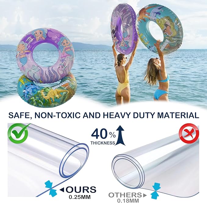 2 Pack Inner Tubes for Floating, Pool Floats Adult, Big Floaties for Kids and Teens, Pool Tubes Heavy Duty, Dinosaur and Mermaid Round Pool Floats, Beach Swim Ring and Summer Pool Party Toys