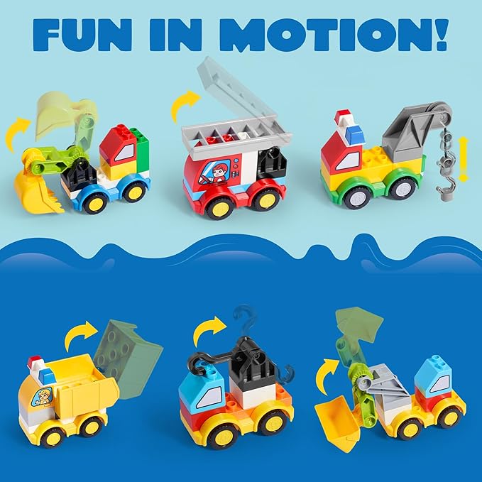 JOYIN 80Pcs Toddlers Car Building Blocks Set, 12Pcs Different Vehicles, Build Your Own Toy Cars, Compatible with Brand Name Building Bricks for Kids Boys Girls Birthday Easter Gift