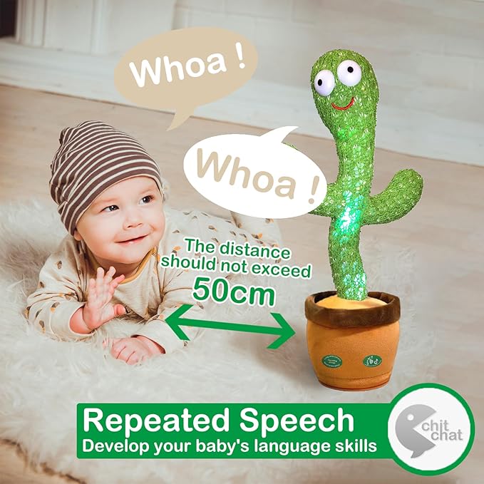 Pbooo Dancing Talking Cactus Mimicking Toy,Talking Repeat Singing Sunny Cactus Toy 120 Pcs Songs for Baby 15S Record Your Sound Sing+Dancing+Recording+LED