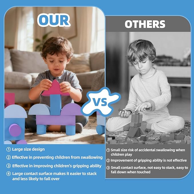 Large Building Foam Blocks for Toddlers, EVA Stacking Foam Building Blocks Toy Set, Non-Toxic, Washable, Early Learning Construction Toys & Gifts for Kids Boys & Girls (Pink, Pieces, 30)