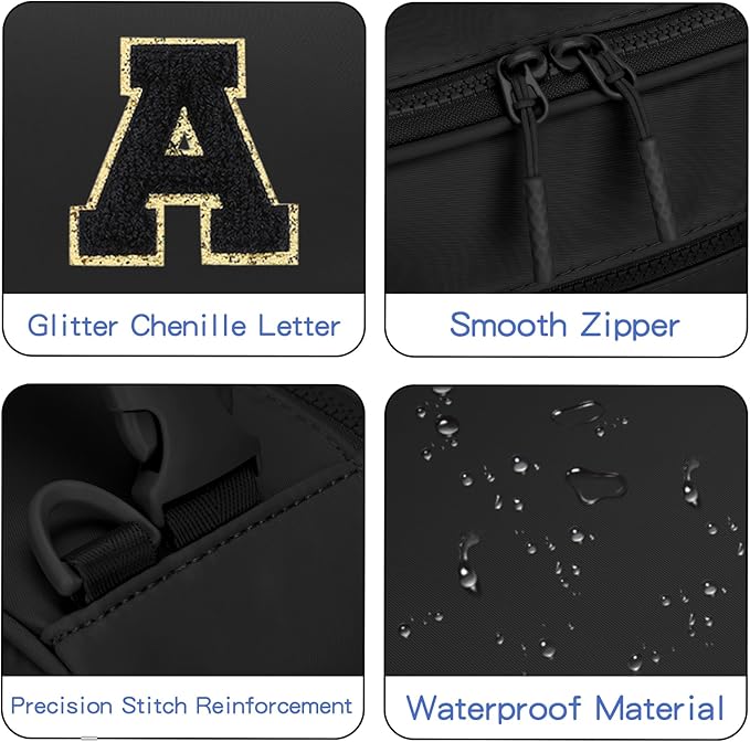 Initial Insulated Lunch Bag for Boys Kids, Back to School Gift, Reusable Leak-proof Lunch Box with Adjustable Strap for School Daycare Travel Picnic（Black，A）