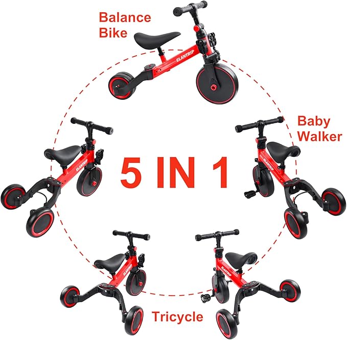 Elantrip 5 in 1 Balance Bike for 1 to 3 Years Old Kids,Toddler Tricycle Kids Trikes Tricycle, Best Toys for Boy & Girl, Balance Training,Adjustable Seat and Removable Pedal