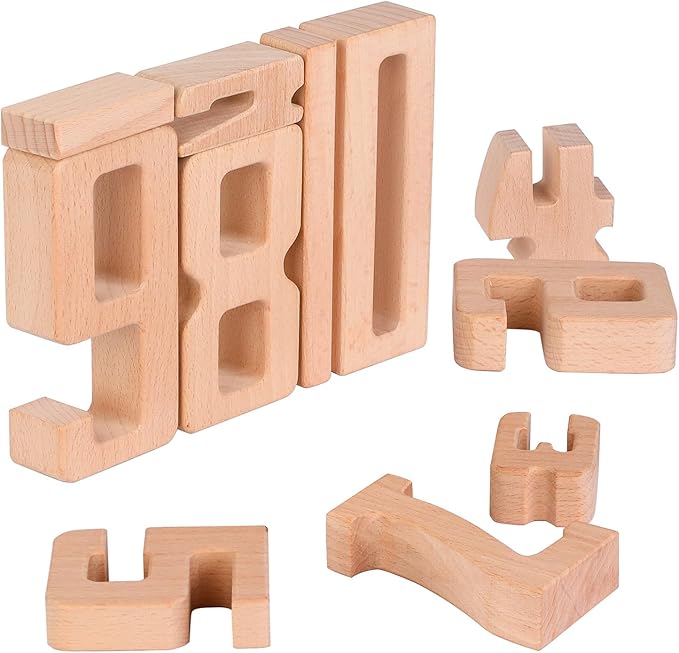 Wooden Number Building Blocks, Large Digit Blocks 1-10, 10 Pcs Math Blocks Number Toys for Kids, Educational Blocks for Toddlers, Toys to Learn Numbers for 3 Year Olds +