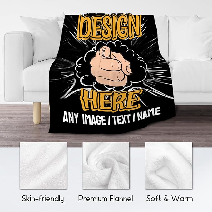 Personalized Photos Blanket - Custom Picture Blankets Gifts for Men Boys Teens - Cozy Fleece Throw for Couch, Office - 4 Sizes