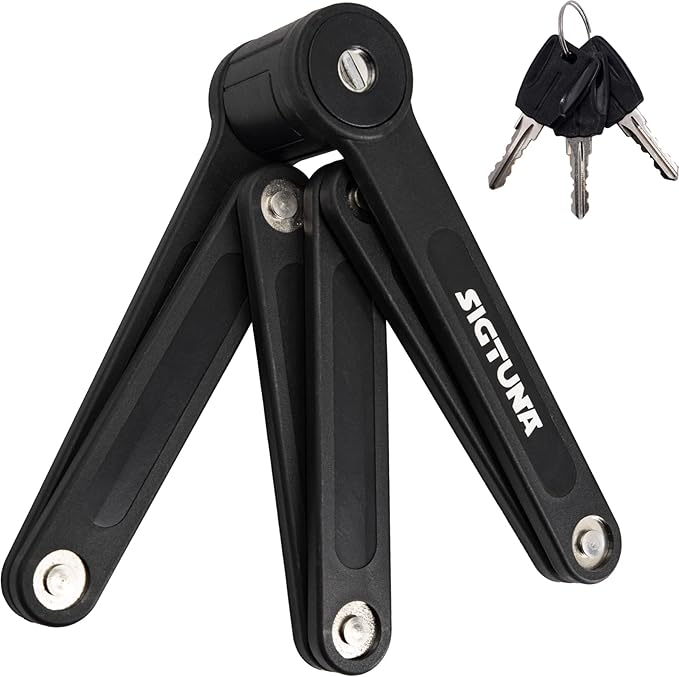 SIGTUNA Folding Bike Lock - Hardened Steel 8mm Fold-Up Heavy Duty Bike Lock with Easy Mounting, Secure Lock and Anti-Scratch Coating - Easily Keep Bike Secure and Paintwork Undamaged - Bicycle Lock