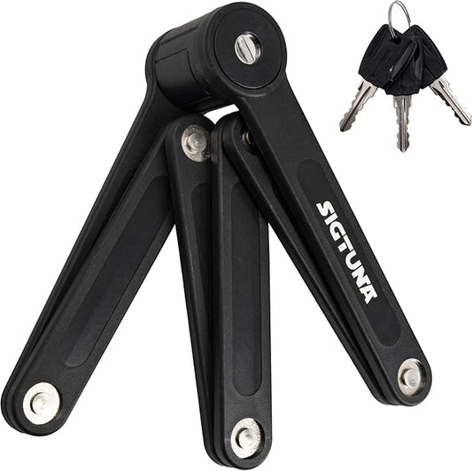 SIGTUNA Folding Bike Lock - Hardened Steel 8mm Fold-Up Heavy Duty Bike Lock with Easy Mounting, Secure Lock and Anti-Scratch Coating - Easily Keep Bike Secure and Paintwork Undamaged - Bicycle Lock
