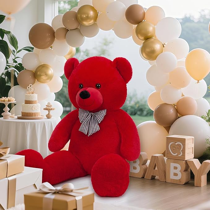 MaoGoLan Giant Teddy Bear Stuffed Animal 47inches,Red Classic Big Teddy Bear Plush Toy,Adorable and Fluffy Teddy Bear Gift for Christmas,Valentines Day,Baby Shower,Birthday,or Long Distance