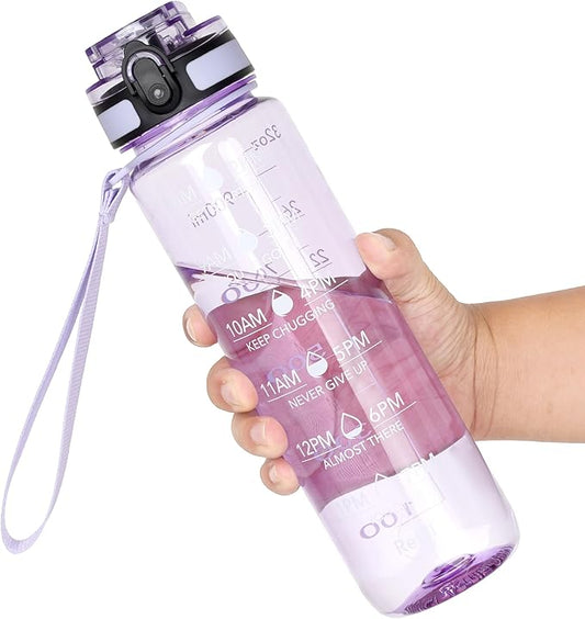 OLDLEY Water Bottle, 32oz Motivational Sports Water Bottle with Time Marker - Times to Drink - Tritan, BPA Free, Wide Mouth Leakproof,Amethyst (1 Bottle)