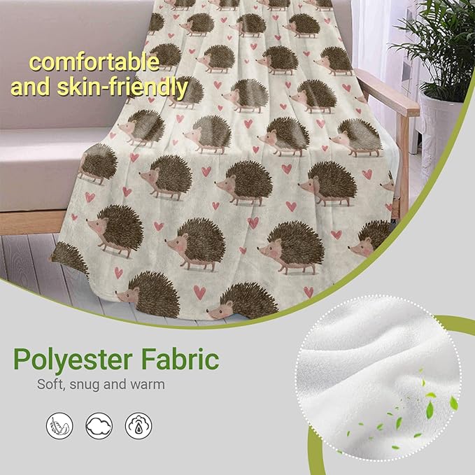 Adorable Hedgehog Blanket,Heart and Cute Animal Fleece Blankets,Soft Warm Decorative Throw for Bedroom,Living Room,Travel,Camping,Practical Throws Gifts for Kids Teens Girls,50X60 Inch