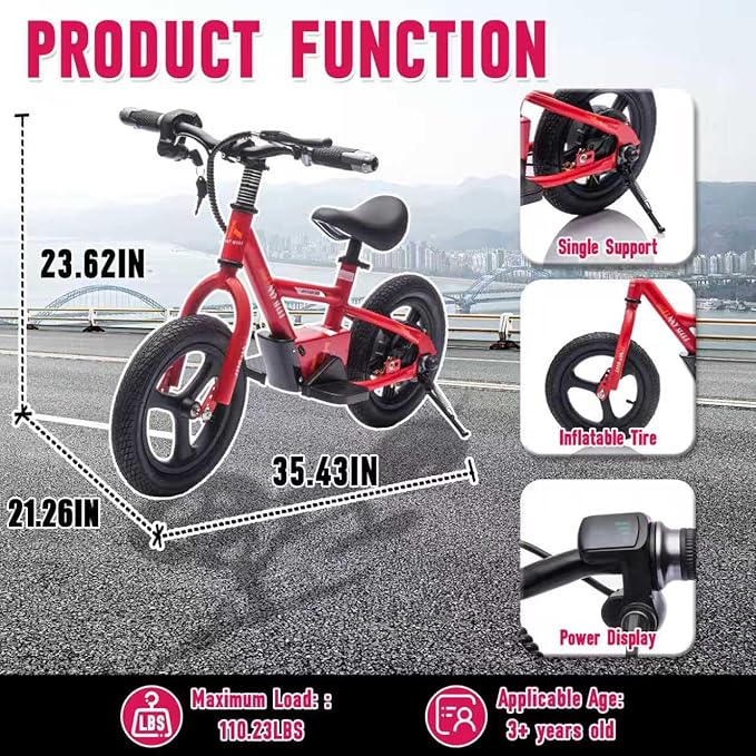 24V Kids Ride On Electric Dirt Bike, 150W Lightweight Electric Motorcycle with Height Adjustable PU Seater, Power Display, Key Start, Electric Balance Bike for Kids Age 3+