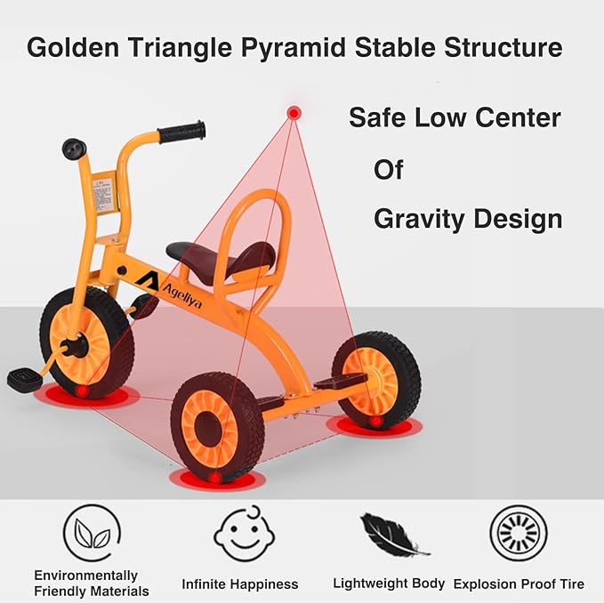 Preschool Kids Tricycle for Rider Age 3-5, Durable Metal Pedal Trike for Boys Girls, Big Kid Tricycle with Non-Slip Grip, Solid Rubber Tires -Outdoor Playschool Daycare Playground Equipment