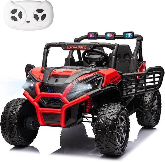 24V Ride On Car for Kids, 2 Seater Ride On UTV, Battery Powered Kids Electric Car with Remote Control, 4WD Side by Side Ride On Truck with Bluetooth, Red