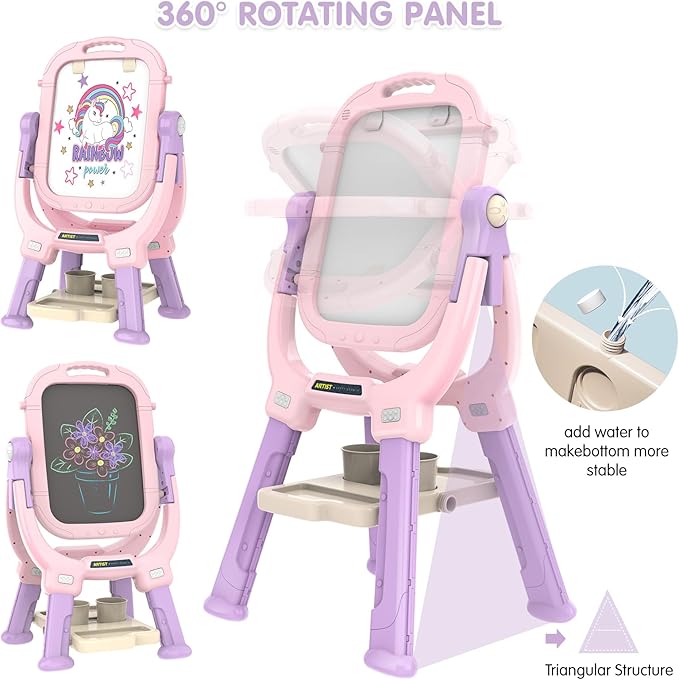 Easel for Kids, Toddler Art Easel Adjustable Standing, Magnetic Double Sided Easel with Painting Accessories, Birthday Gift for Girls Age 3+