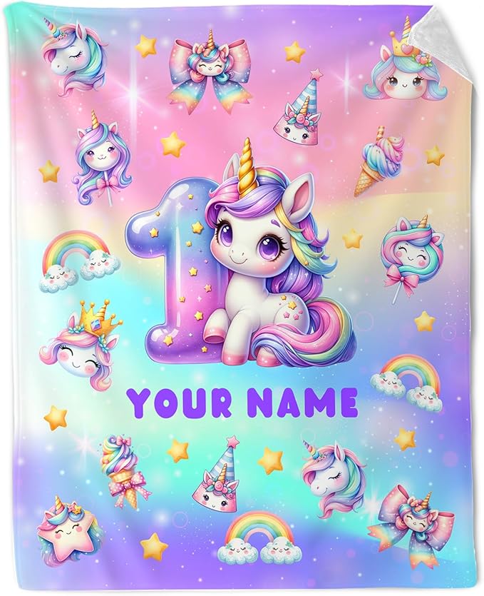Personalized Birthday Blanket for Girls, 40 x 50 Inches Unicorn Throw - Soft Warm Blankets Gifts for Birthday Decorations - Cute Unicorn Throws for Sofa Couch