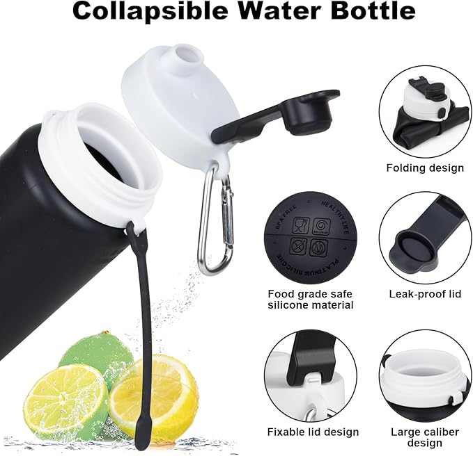 PLTCAT Collapsible Foldable BPA Free Reusable Lightweight Leak-Proof Travel Silicone Water Bottle for Travel, Gym, Hiking, Office, Camping