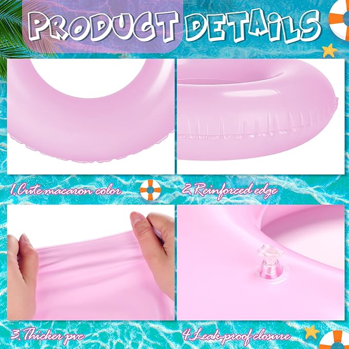 ShinyRelief 4 Pcs Inflatable Pool Floats 33 Inch Swim Rings for Adults Colorful Swim Inner Tube Swimming Ring Raft Float Toys for Beach Swimming Pool Party Supplies(Light Purple)