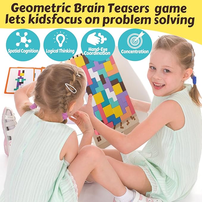 Wooden Russian Blocks Puzzle Brain Teasers Toy Tangram Jigsaw Puzzle Intelligence Colorful 3D STEM Montessori Educational Gift for Boys and Girls,Board Game Educational Toys for Toddlers 3-6 Years