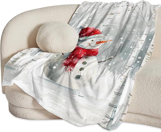 Snowman Blanket Ultra Soft Cozy Birch Tree Snowman Throw Blanket Fleece Fuzzy Plush Winter Christmas Blanket Decor Gifts for Women Girls Adults Couch Sofa 60"x50"