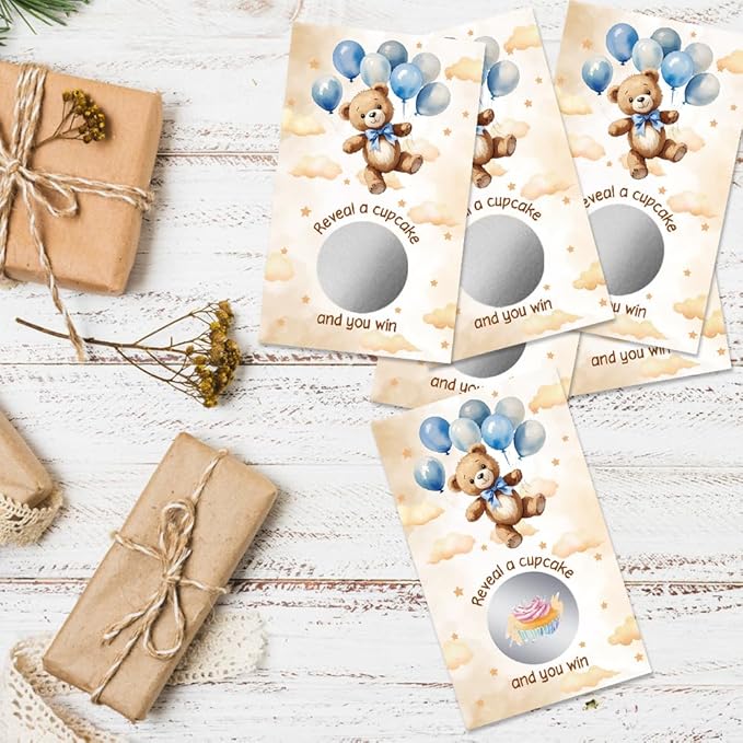 50 Pcs Bear Birthday Scratch off Game Cards, Ideal for Babies Shower Birthday Party Lottery Game Group Games Family Activity, Baby Shower Activity and Idea, Baby Shower Party Supplies