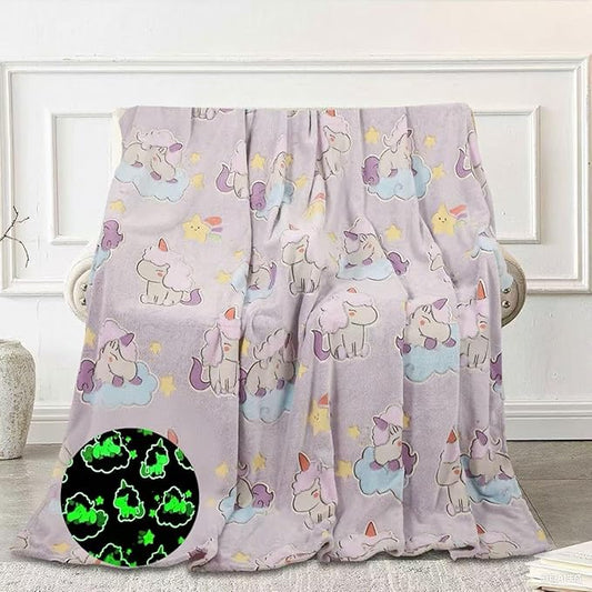 Glow in The Dark Blanket Unicorn Pattern for Unique Birthday Gifts for Girls Boys Teens, Lightweight Soft Cozy Warm Fuzzy 60"×80" Purple