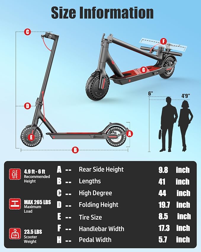 Electric Scooter for Adults, Peak 500W/650W Motor, 19/21 MPH Max Speed, 21/23 Miles Range, 36V Battery, 8.5" Solid Tires, App Control, Lightweight, Foldable Electric Scooter for Commuting, UL2272