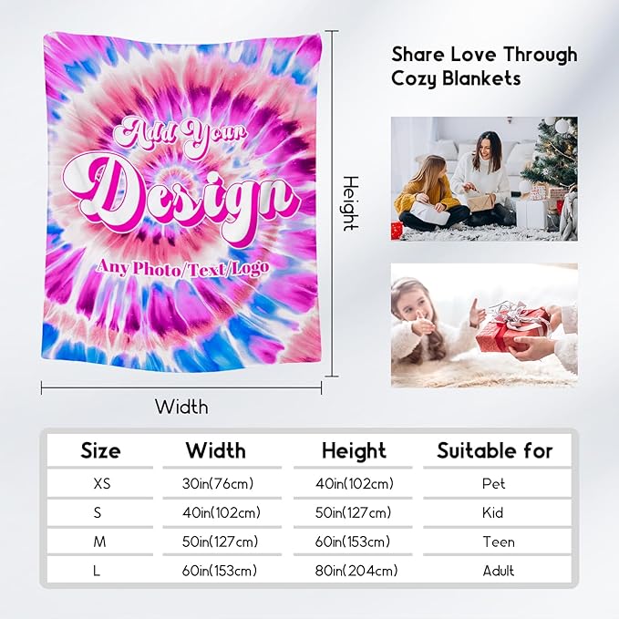 UNIKITTY Custom Gifts with Photo, Personalized Blankets with Text, Custom Blanket for Kids Mom Dad, Warm Fleece Throw, Customized Picture Gifts for Him Her Wife Husband (4 Sizes)