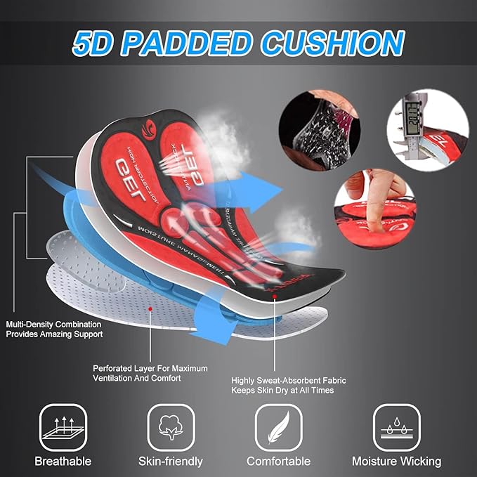 X-TIGER Men's Cycling Shorts with Back Pocket,5D Gel Padded Bike Shorts for Men,Mountain Road Biking Riding Half Pants Tights