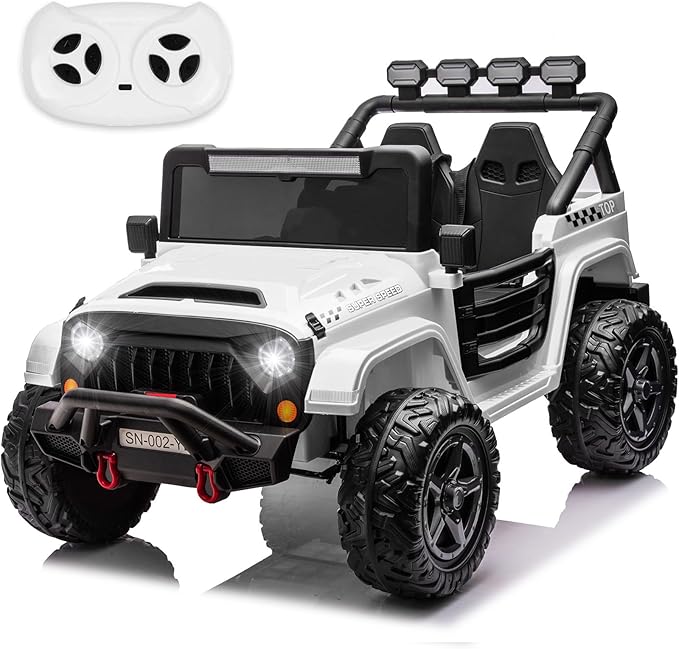 NEWQIDA 24V 2 Seater Ride on Car w/Remote Control 4wd Kids Electric Vehicles Ride on Toys Car, EVA Tires Wheels, 20" Spacious Seat, LED Lights, Music, Spring Suspension, 4x200W Motors, White