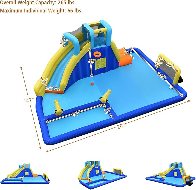BOUNTECH Inflatable Water Slide, 7-in-1 Giant Waterslide Park for Outdoor Fun with Water Soccer Splash Pool, 735w Blower, Blow up Water Slides Inflatables for Kids and Adults Backyard Party Gifts