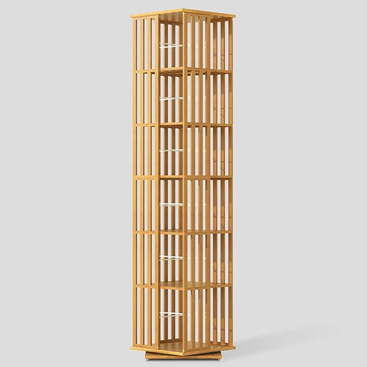 YOWOS Rotating Bookshelf Tower, 360 Display Spinning Bookcase, Bamboo Bookshelf Floor Standing Storage Rack, Wood Narrow Book Shelf Organizer for Kids&Adults(Nature, 6 Tier)