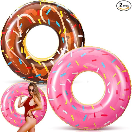 2 Pack 47.24 Inches Jumbo Donut Pool Floats for Adults Lovely Donut Inflatable Tube Swim Rings Floaties for Pool, Large Donut Inflatable for Party Decorations Supplies
