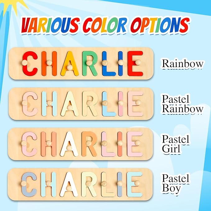 Baosity Personalized Name Puzzle for Kids, Custom Wooden Puzzles for Toddlers 1-3, Shape & Number Puzzle, Early Baby Toys, 1st Birthday Gifts Boy Girl, Gifts for Birthday Christmas Baby Shower