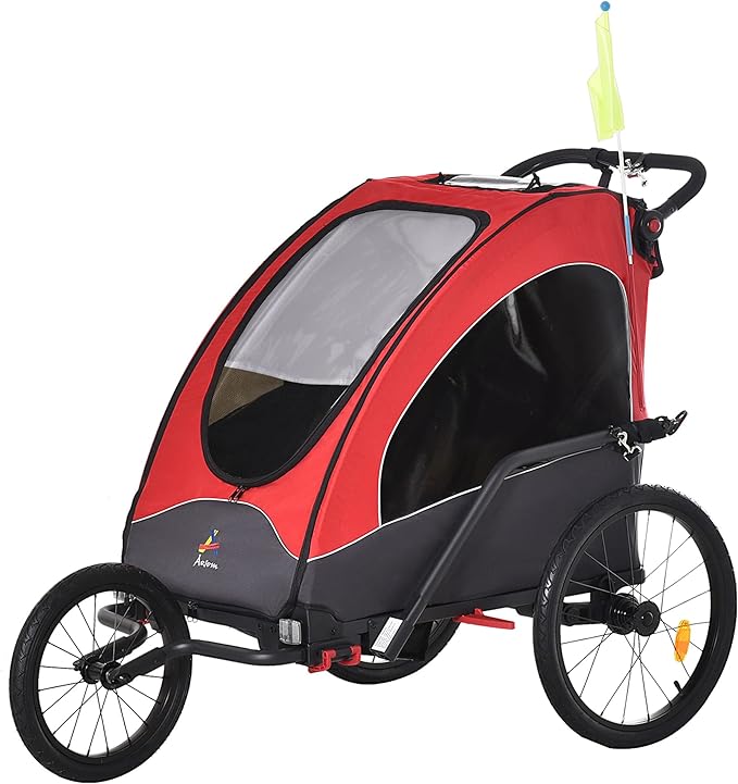 Aosom Bike Trailer for Kids 3 In1 Foldable Child Jogger Stroller Baby Stroller Transport Carrier with Shock Absorber System Rubber Tires Adjustable Handlebar Kid Bicycle Trailer