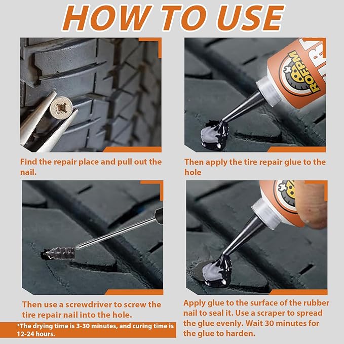 Tire Repair Glue Kit - 3.38 floz Rubber Cement Tire Repair Adhesive Black for Tire Sidewall, Car, Motorcycle, Bike, Jeep, Truck (50ml*2