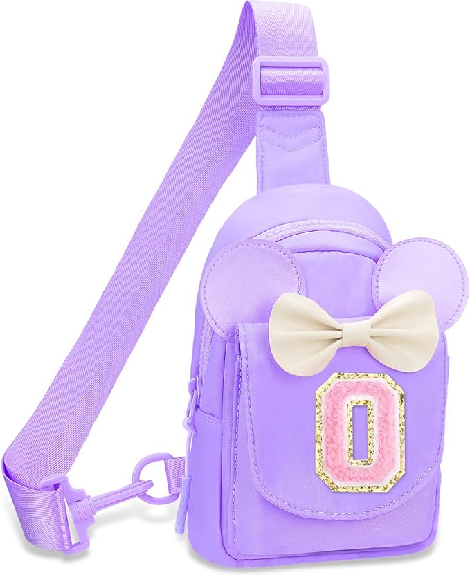 Girls Small Sling Bags for Kids - Girl Birthday Gifts for 3 4 5 6 7 8 9 10 Year Old Fanny Pack Belt Bag Personalized Small Initial Pink Sling Bag for Kid Girls Crossbody Bags Purse Purple O