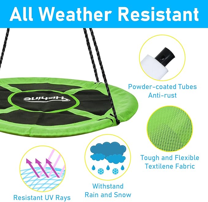 43 inch Saucer Tree Swing for Kids,Flying Round Swing Heavy Duty, Waterproof and All-Weather Resistant Textilene,Swivel,Adjustable Strong Ropes,Easy to Install,Outdoor Playground Backyard