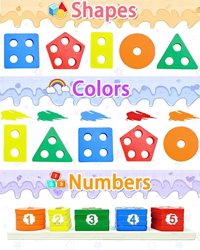 Montessori Toys for 1 2 Year Old Boys Girls, 1 2 Year Old Boys Girls Birthday Gifts Kids Baby Toddler Toys for Age 1-2,Wooden Blocks Sorting Education Learning Shape Toddler Puzzles Toy