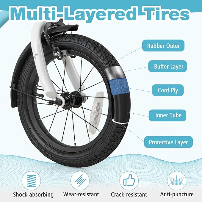 BABY JOY Kids Bike, 12 14 16 18 Inches Sporty Bicycle with Training Wheels, Adjustable Seat, Handbrake & Coaster Brake, Reflectors, Girls Boys Bike for 3-8 Years Old Children