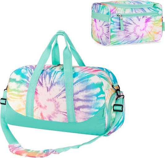 Choco Mocha Duffle Bag Kids Girls - Overnight Bags with Toiletry Bag for Weekender Travel Gym, Christmas Gifts for Girl Kid, Tie Dye Colorful