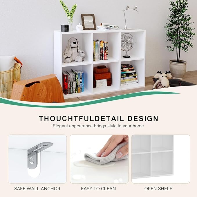 Kid's Bookshelf | 6-Cube Organizer | Kids' Room Book Shelf | Kids Toy Shelf- Anti-Tipping Design. Suitable for Kid's Rooms, bedrooms, Studies.（for Books, Toys, etc. Easy to Assemble）