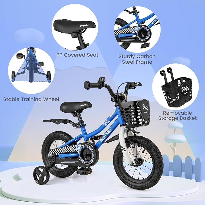 BABY JOY Kids Bike, 12 14 16 18 20 Inch Children Bikes for Boys Girls Teens 3-8 8+ Years w/Training Wheels or Kickstand, Handbrake, Coaster Brake & Removable Basket, Kids Bicycle of Multiple Colors